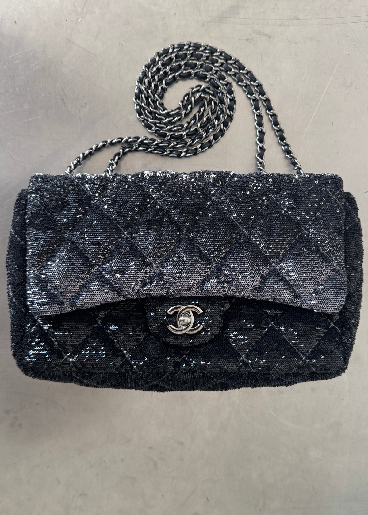 Chanel Sequin Shoulder Bag in Black