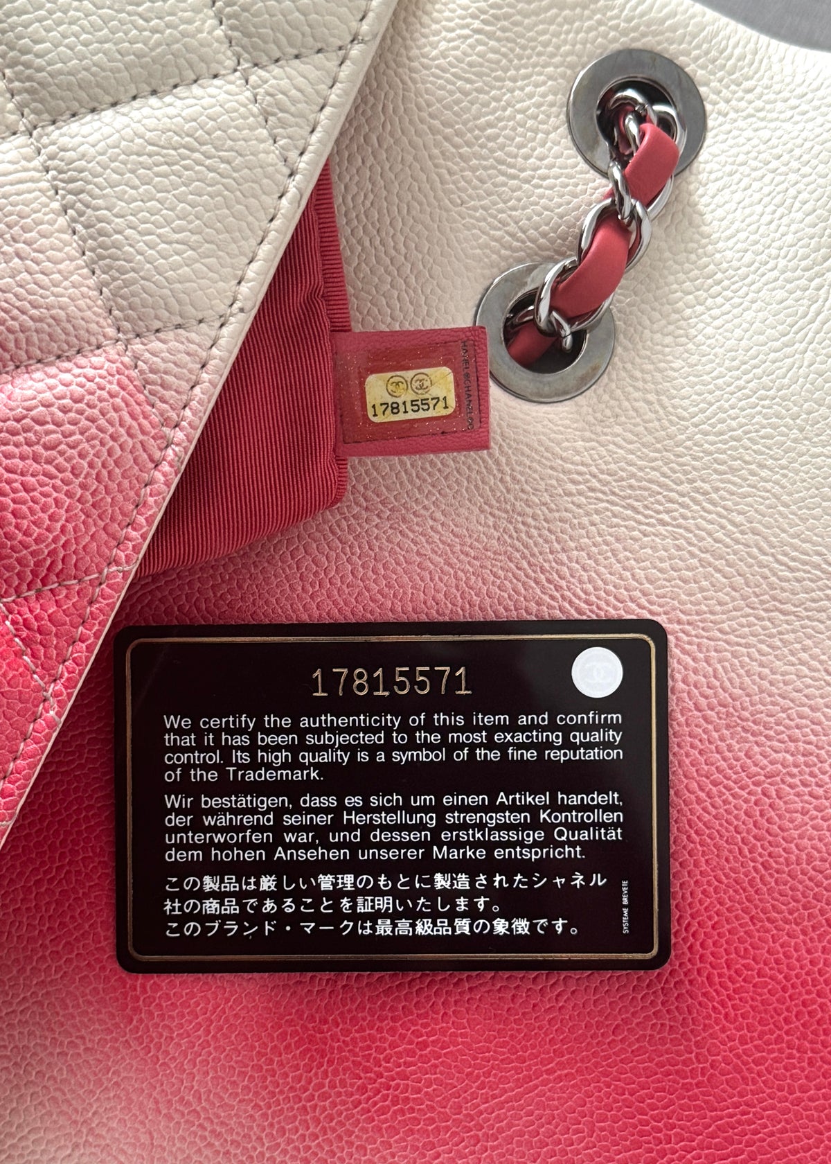 Chanel Ombre Caviar Leather Jumbo Single Flap Bag in White/Pink