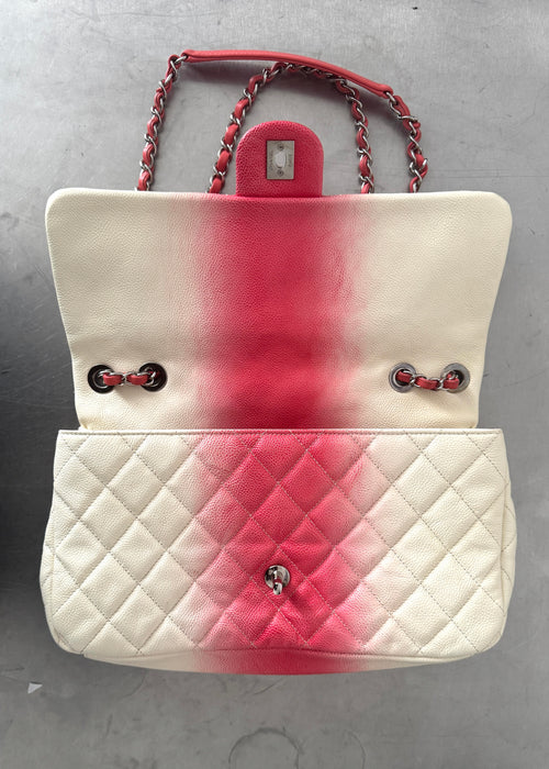 Chanel Ombre Caviar Leather Jumbo Single Flap Bag in White/Pink