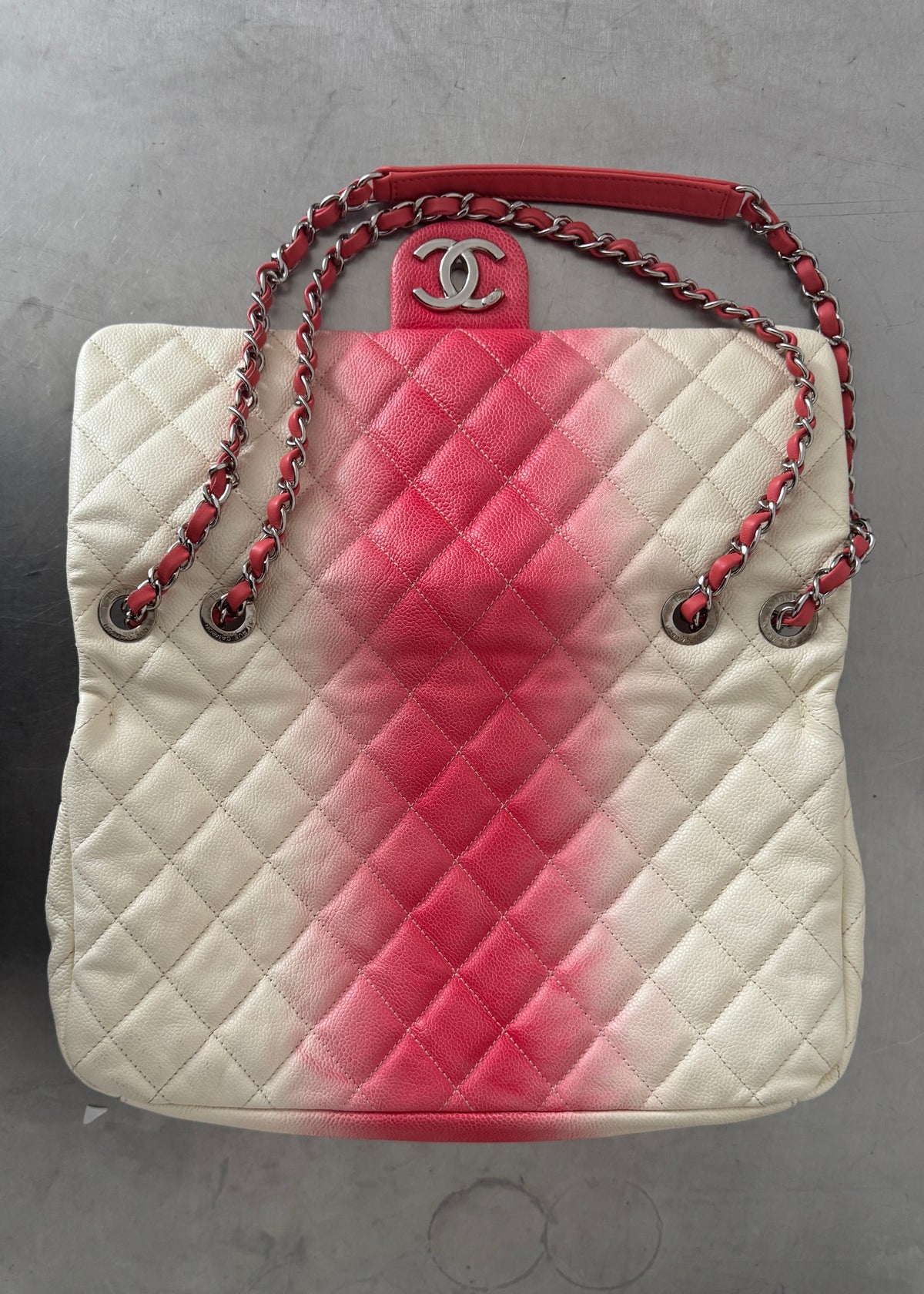 Chanel Ombre Caviar Leather Jumbo Single Flap Bag in White/Pink
