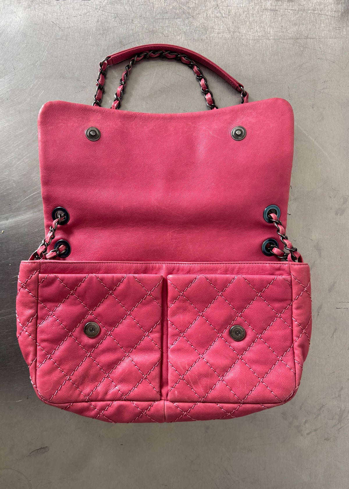 Chanel Double Chain Wild Stitch Shoulder Bag in Pink