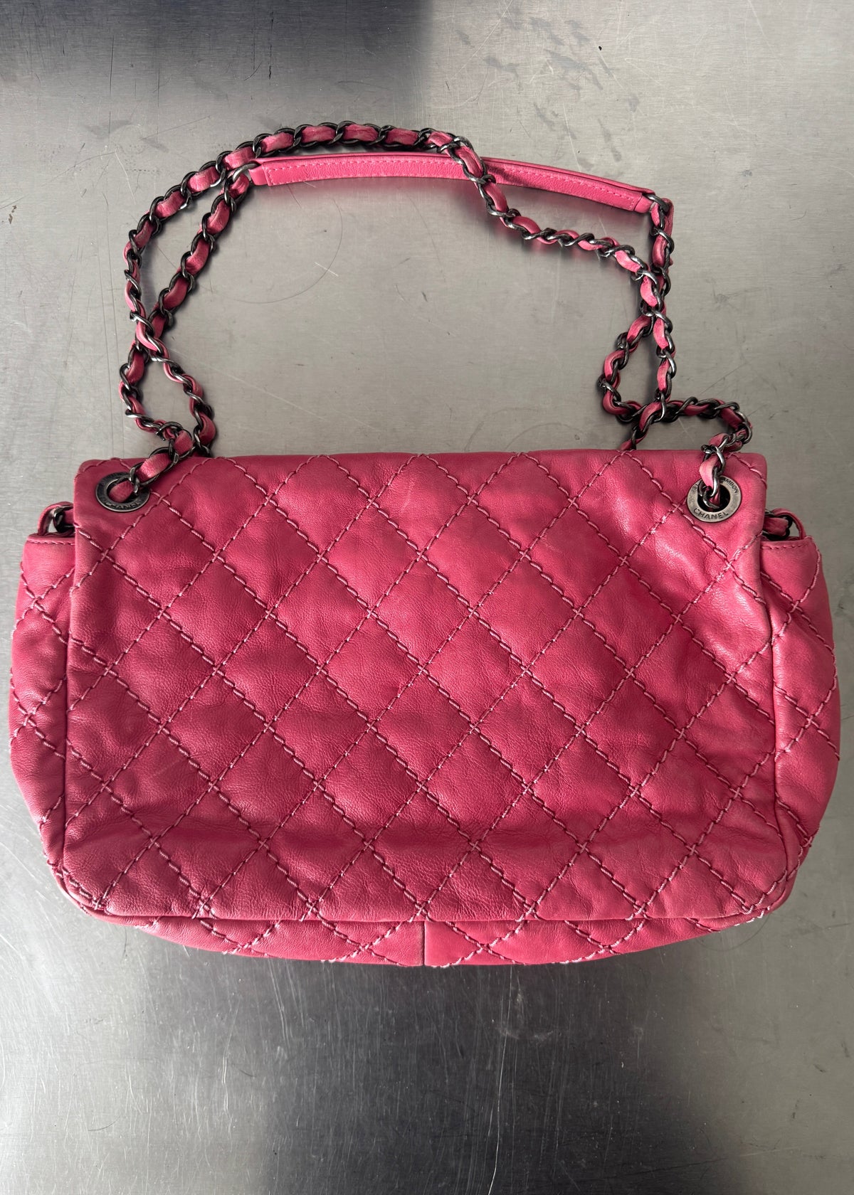 Chanel Double Chain Wild Stitch Shoulder Bag in Pink