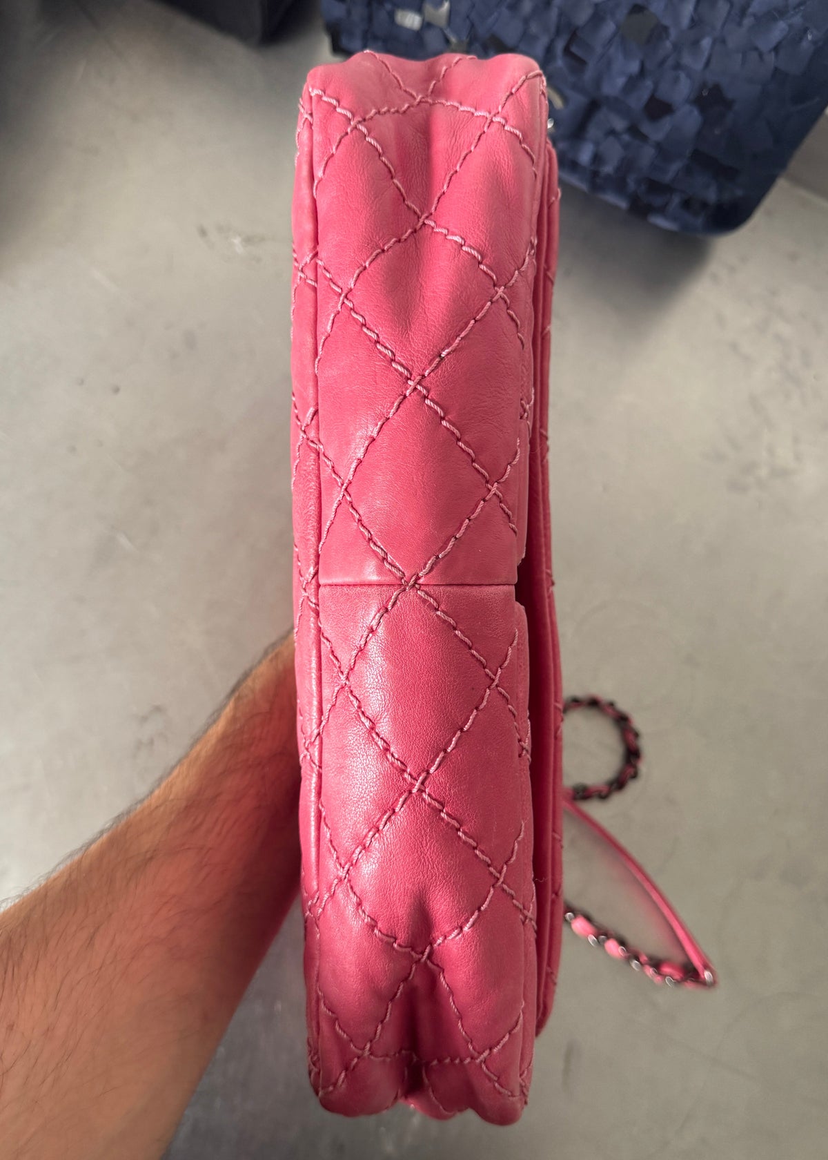 Chanel Double Chain Wild Stitch Shoulder Bag in Pink