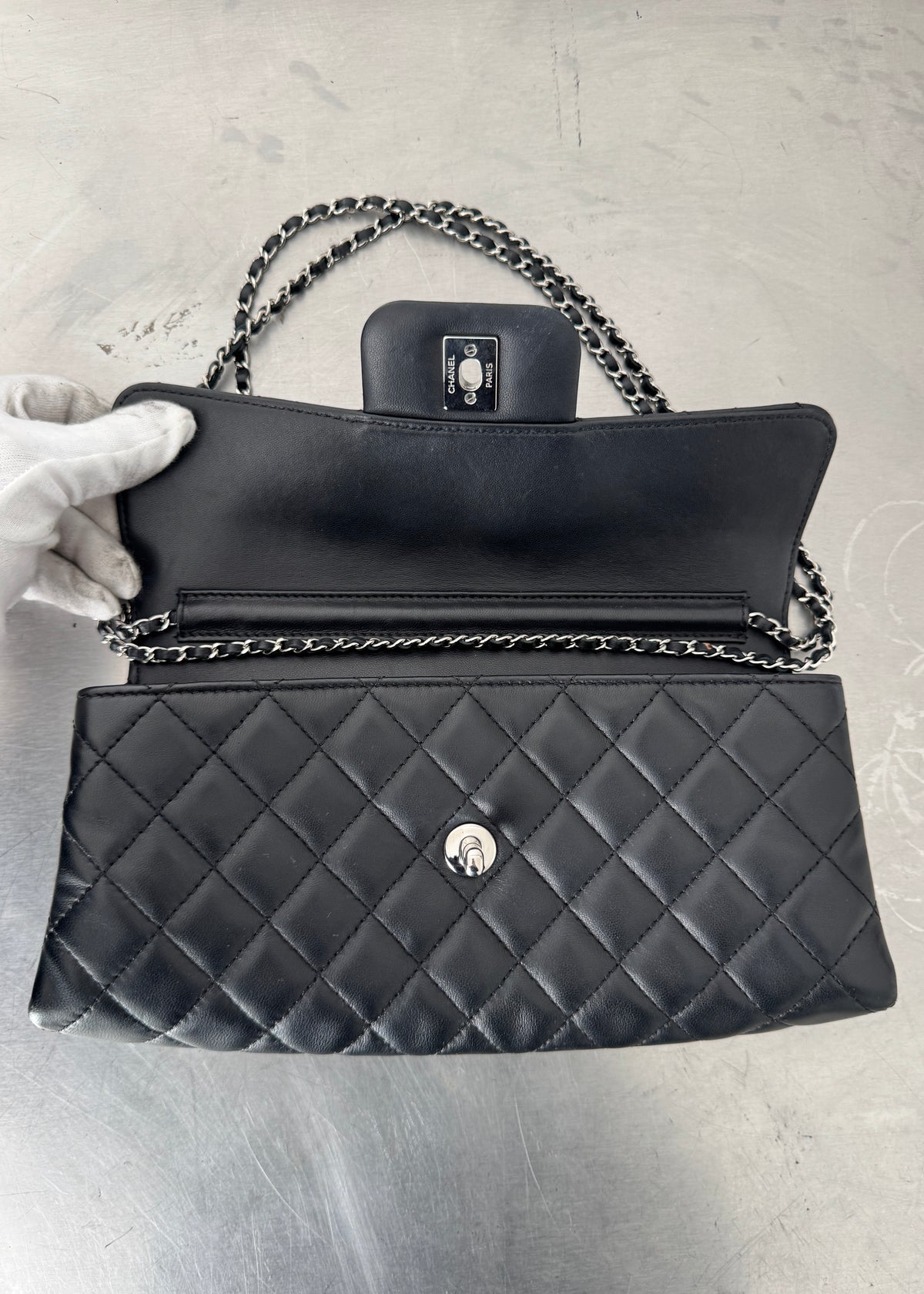 Chanel East West Tri-pocket Shoulder Bag in Black