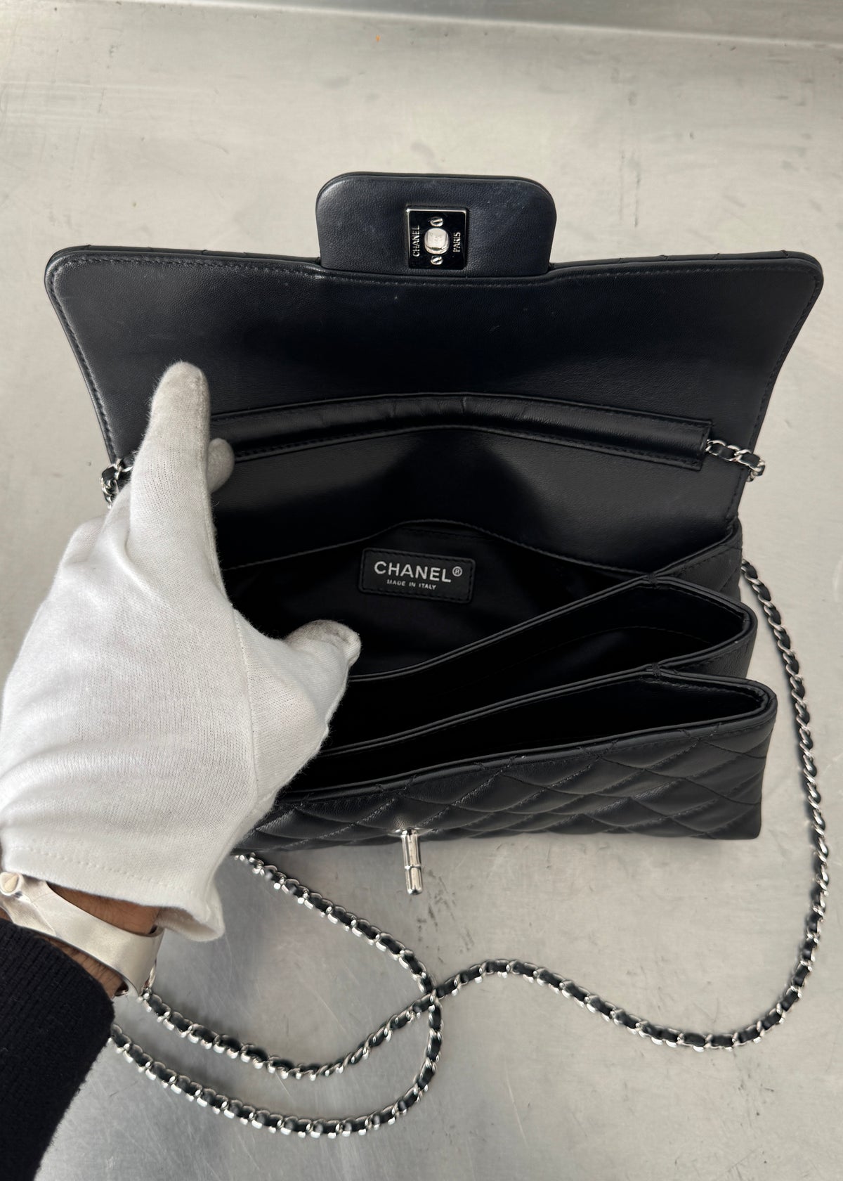 Chanel East West Tri-pocket Shoulder Bag in Black