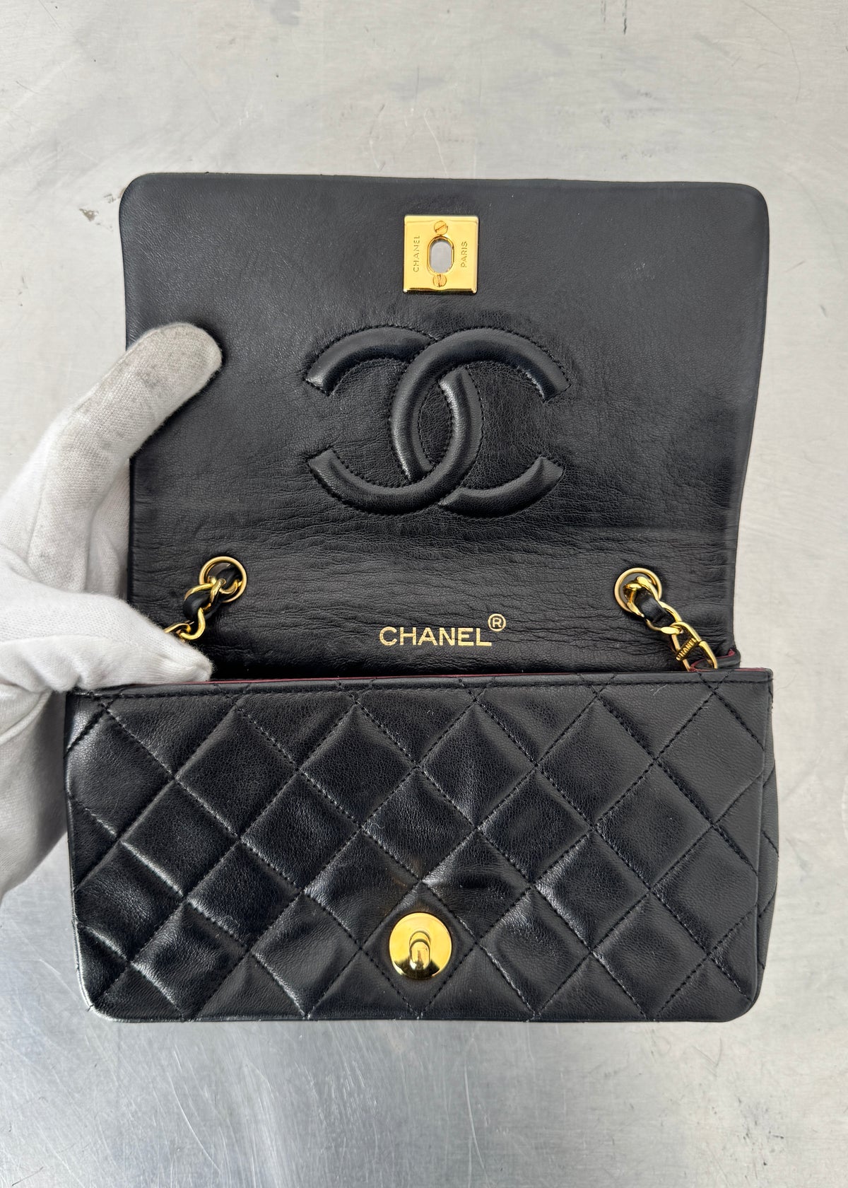 Chanel Mini 24k GHW Classic Single Flap Shoulder Bag in Black