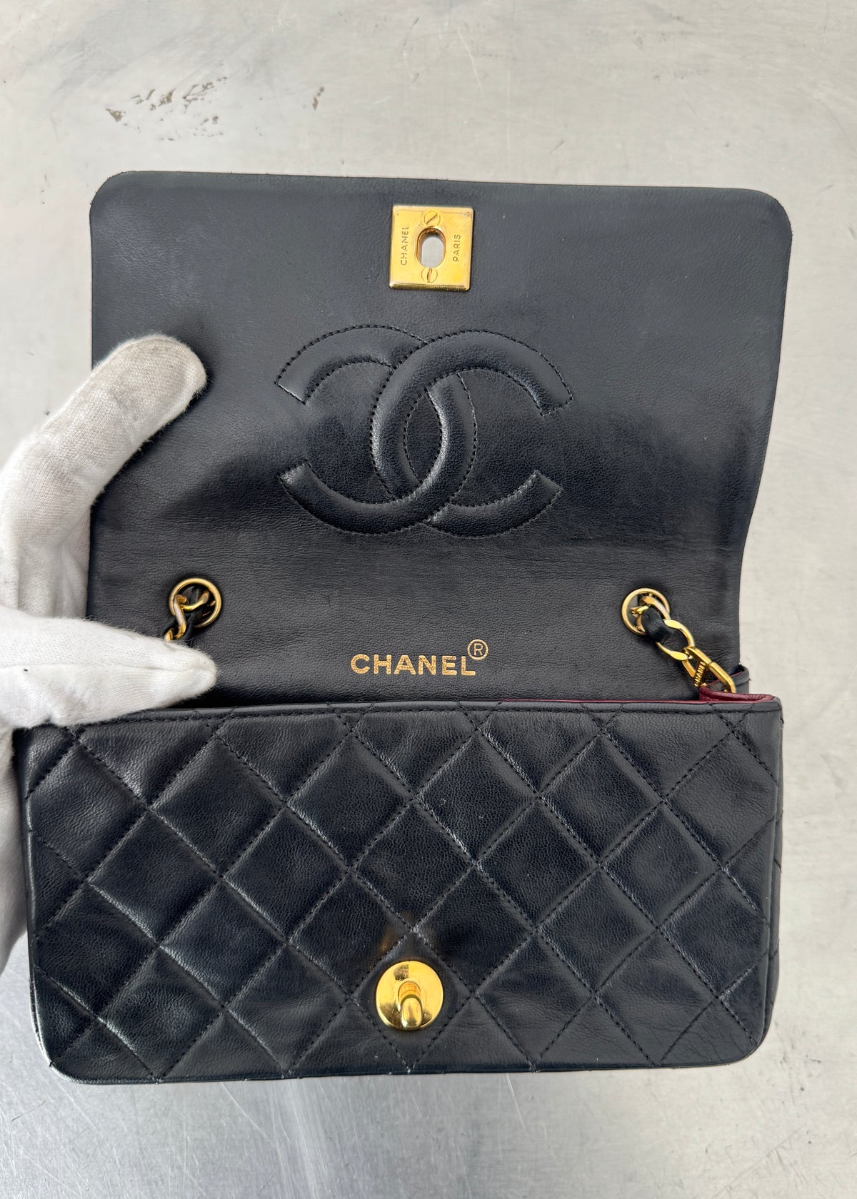 Chanel Mini 24k GHW Classic Single Flap Shoulder Bag in Black