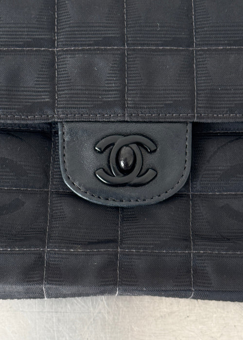 Chanel Jacquard Nylon Travel Line East West Shoulder Bag in Black