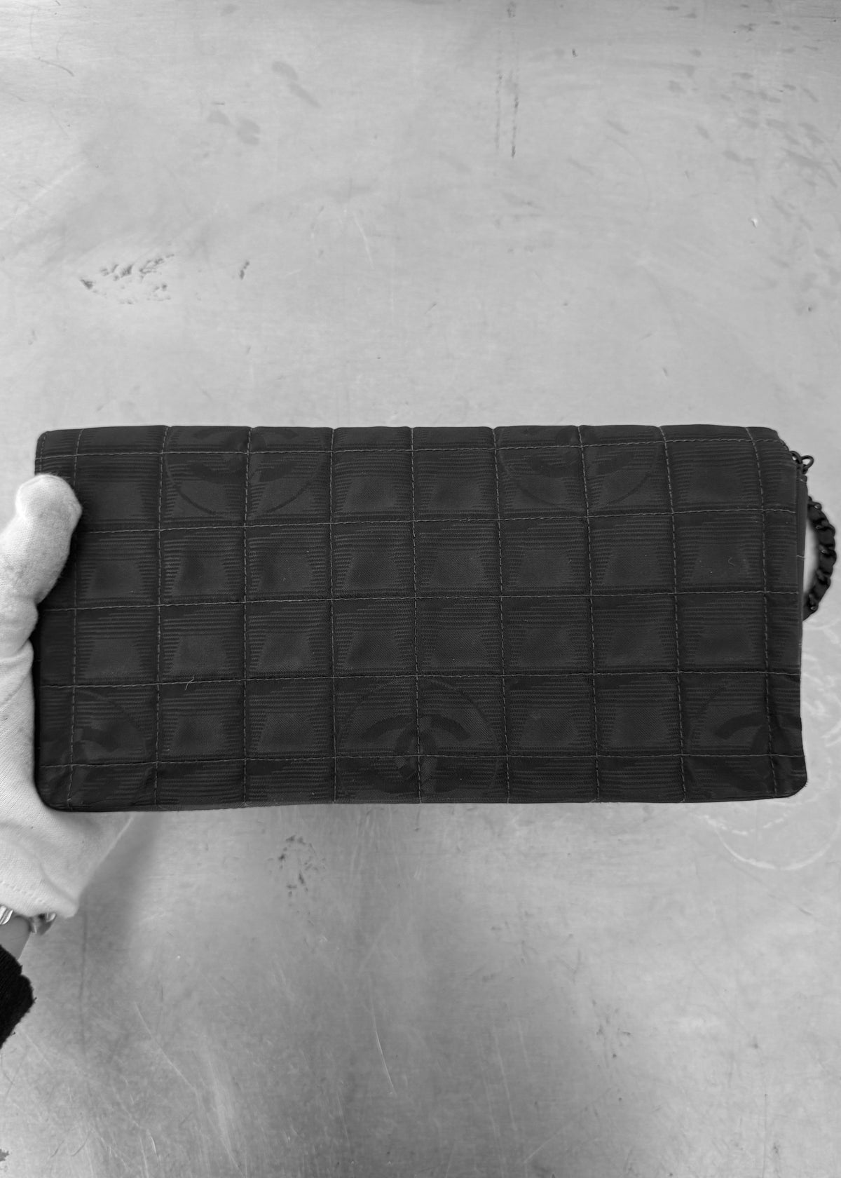 Chanel Jacquard Nylon Travel Line East West Shoulder Bag in Black