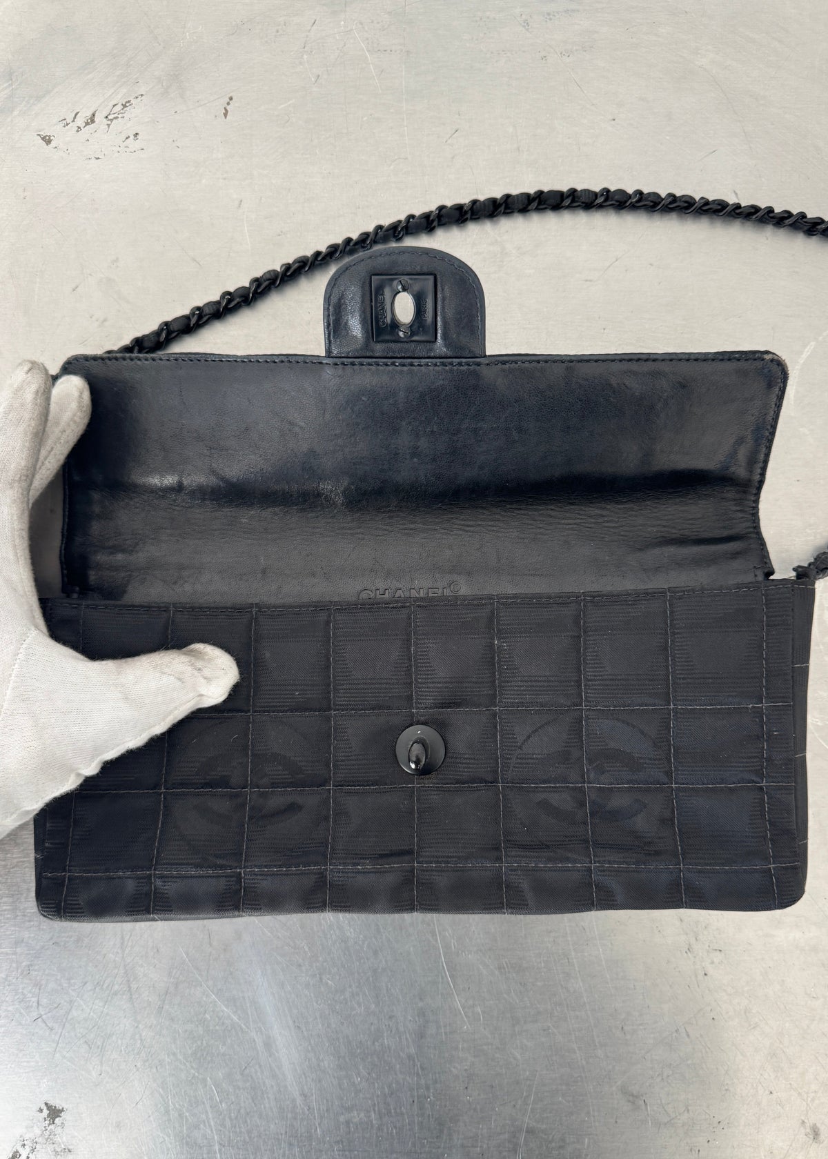Chanel Jacquard Nylon Travel Line East West Shoulder Bag in Black
