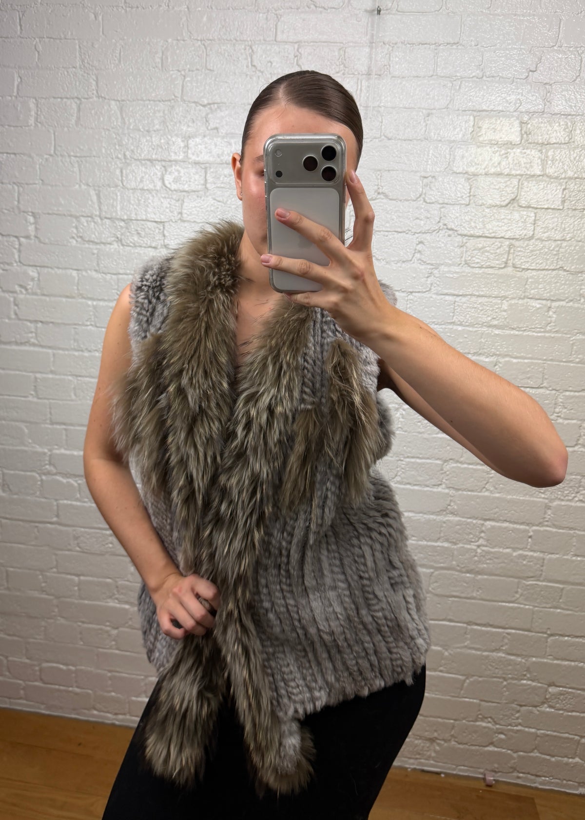 WOVEN SILVER FOX FUR GILET
