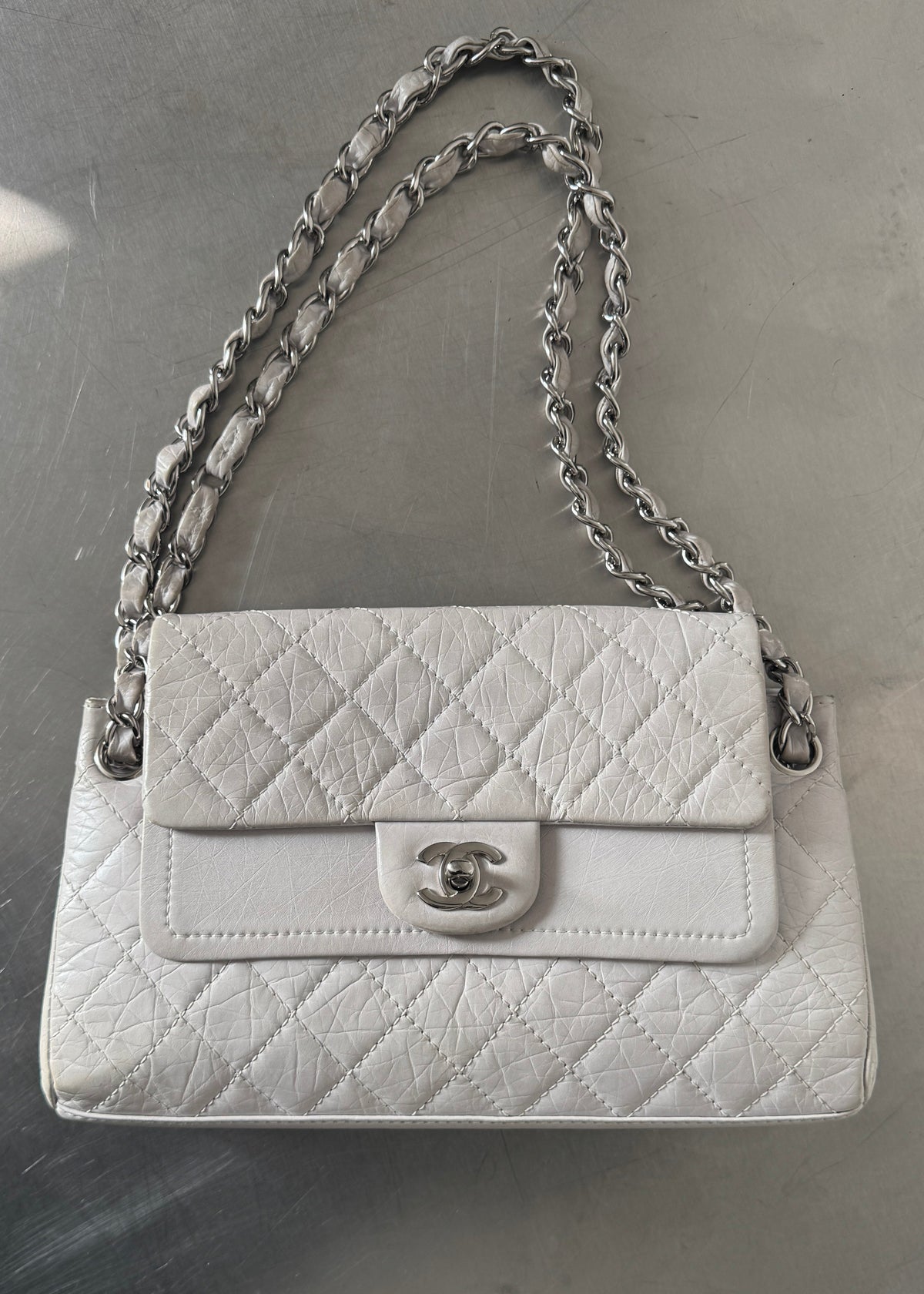 Chanel Classic Double Flap Shoulder Bag in Stone