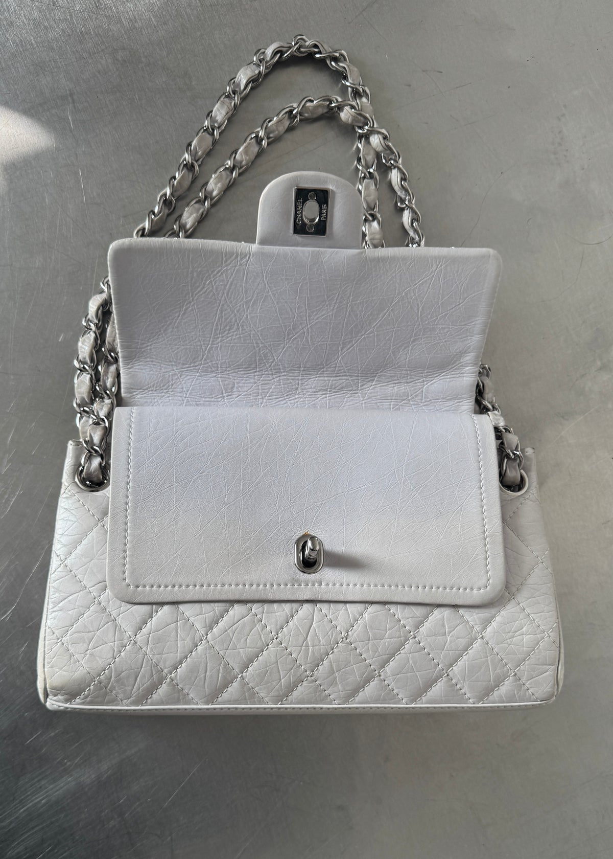 Chanel Classic Double Flap Shoulder Bag in Stone