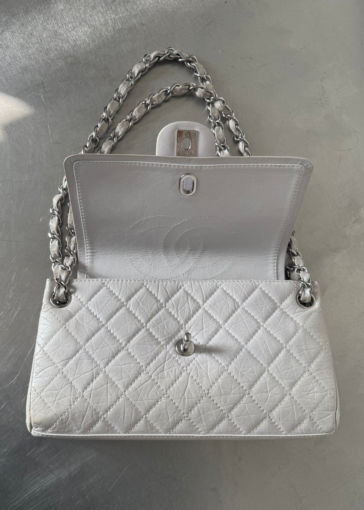 Chanel Classic Double Flap Shoulder Bag in Stone