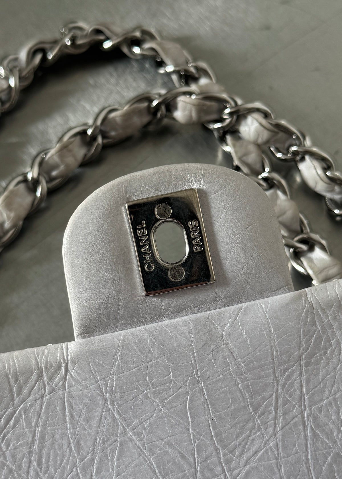 Chanel Classic Double Flap Shoulder Bag in Stone