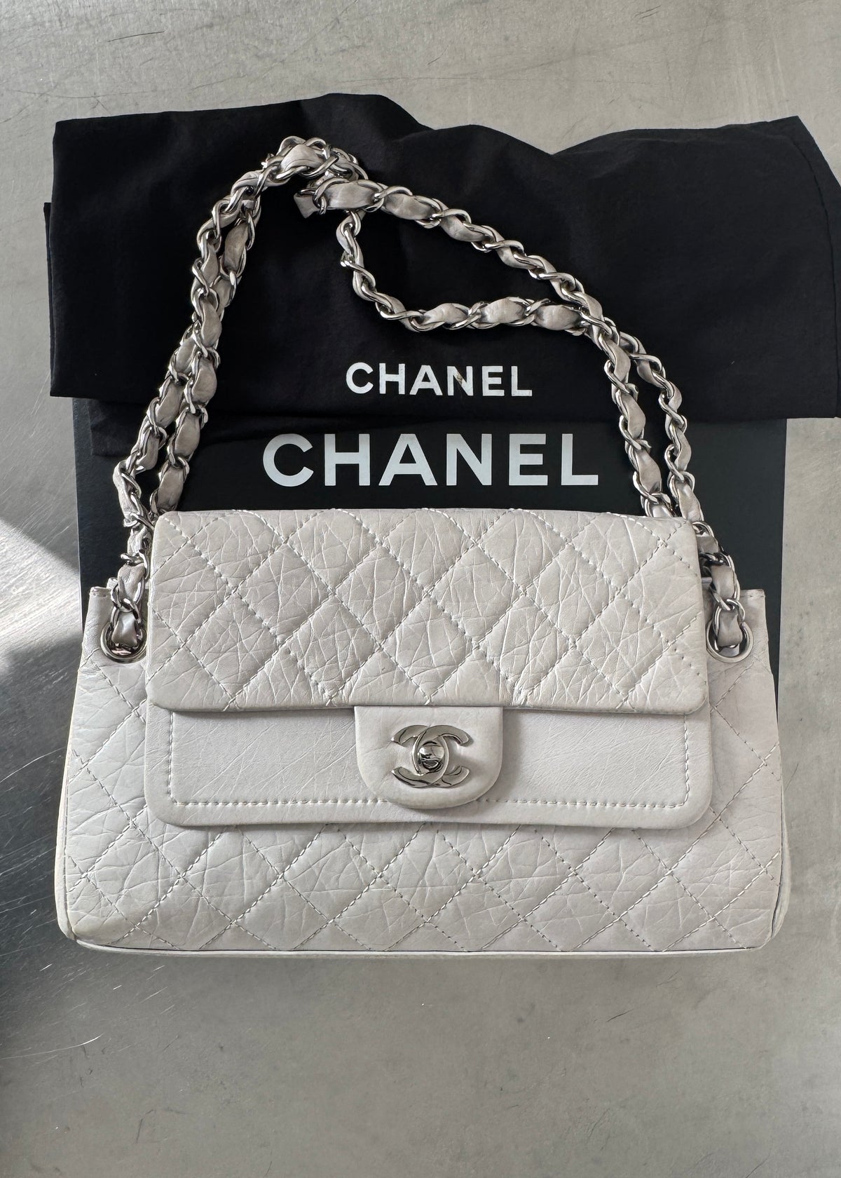 Chanel Classic Double Flap Shoulder Bag in Stone